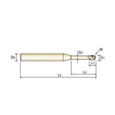 2 Flute Ball Nose for Rib Processing Carbide X-Power Pro End Mills GM886 Series Plain Shank